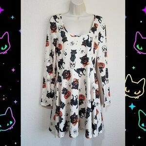 SOURPUSS BLACK CATS SKATER DRESS CREAM